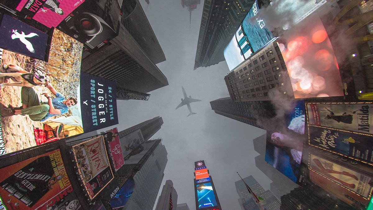 airplane over times square