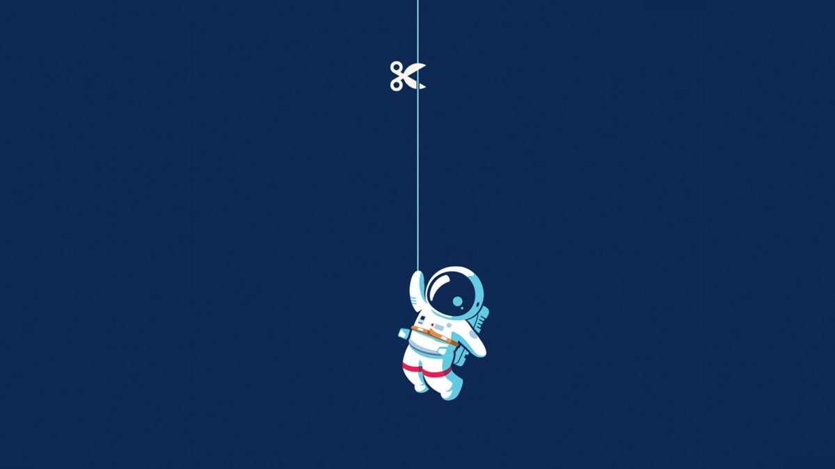 astronaut hanging by thread