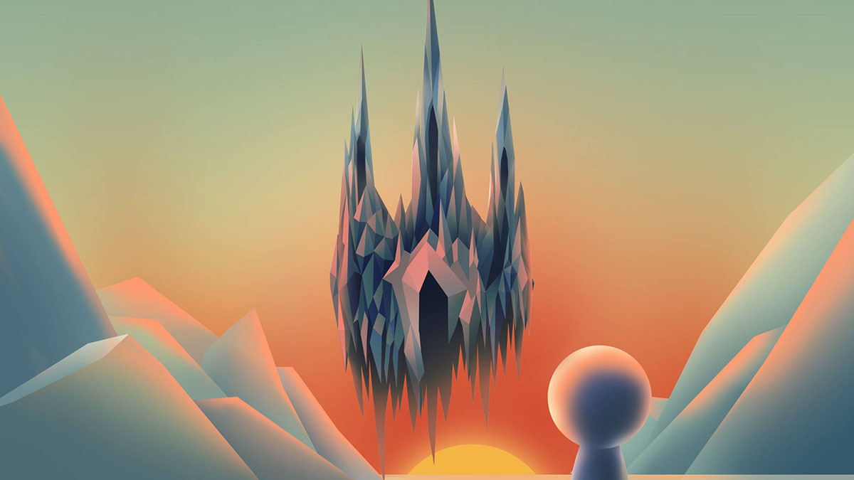 low poly sky castle