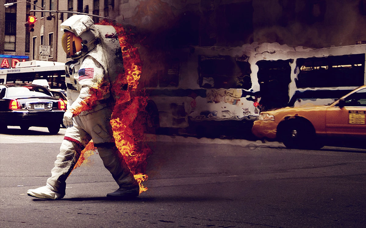 nasa astronaut on fire