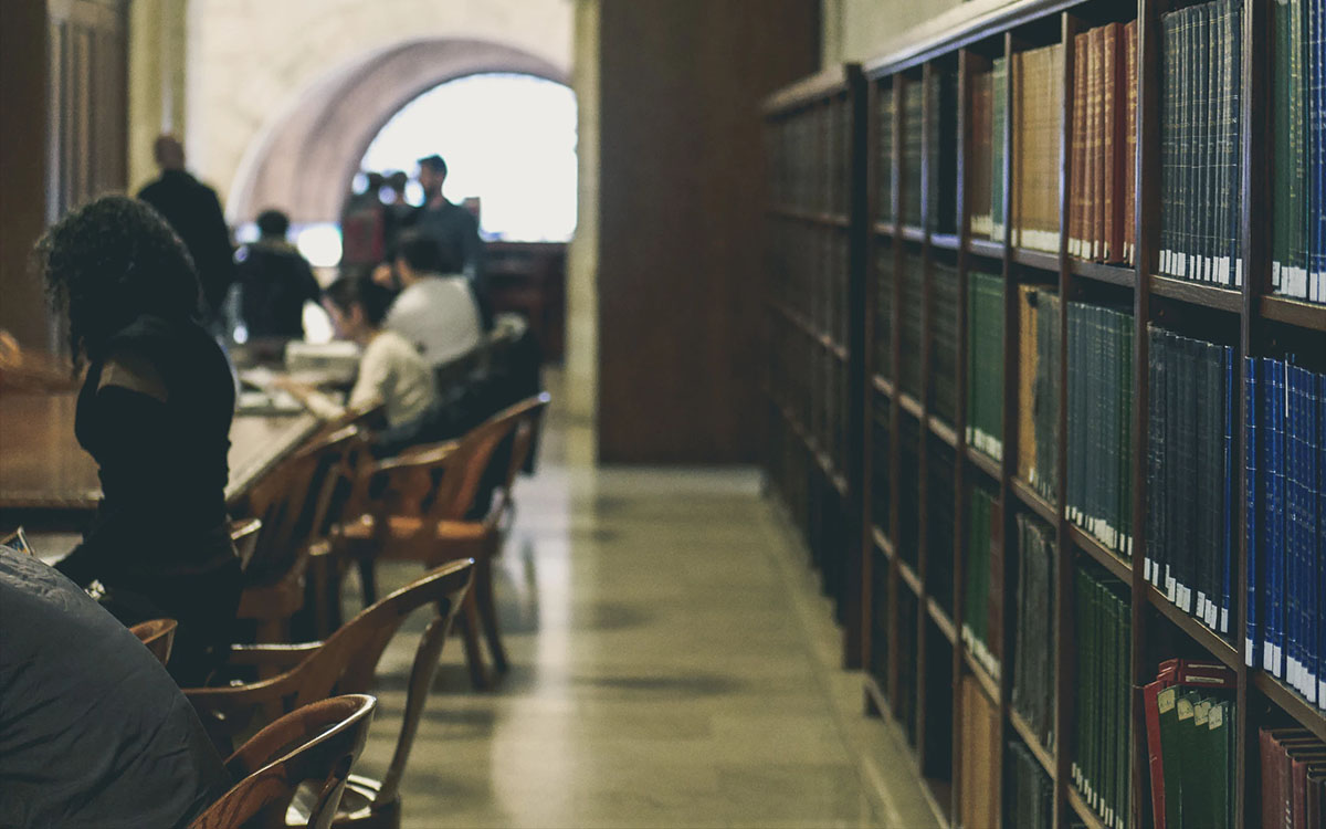 students in library