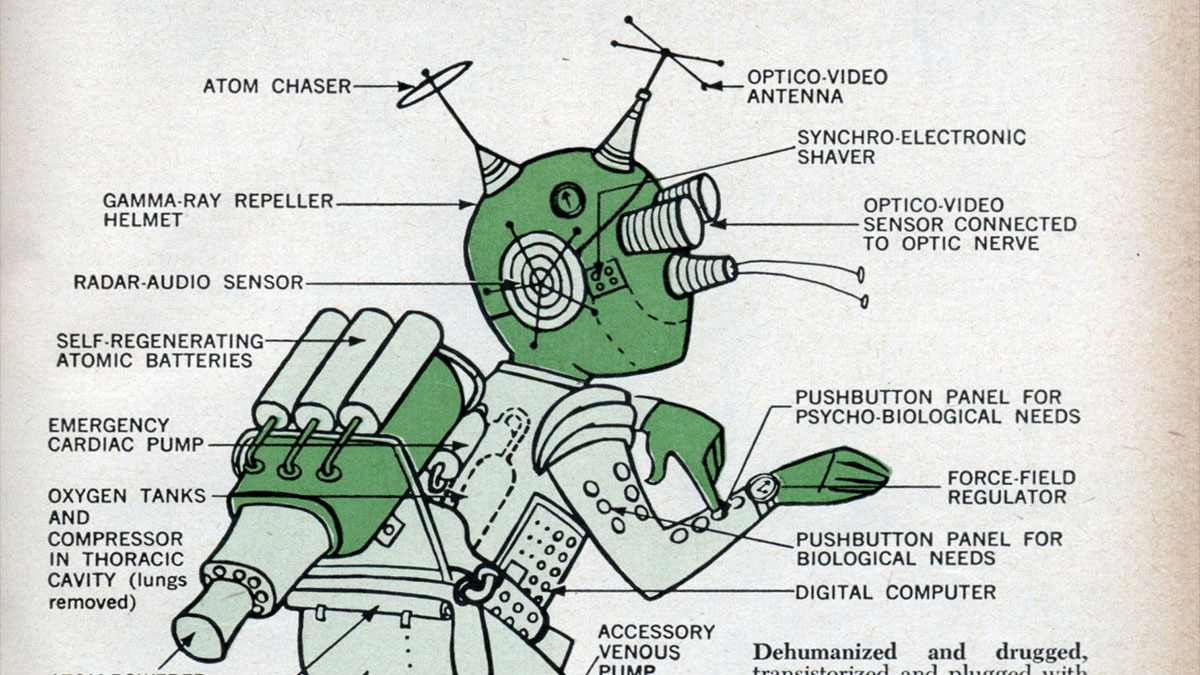 behold the (terrifyingly badly designed) cyborg of the 1960s